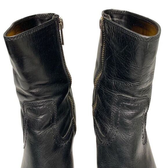 Frye Short Heeled Boots Leather Western Pull On Square Toe Size 6 Black Bootie - Picture 4 of 10